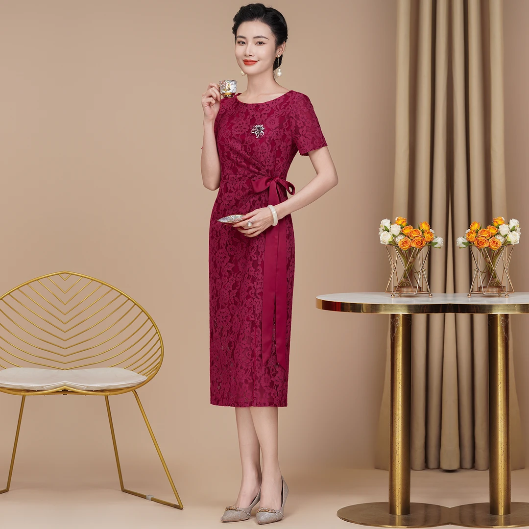 春夏蕾丝新中式大码气质喜妈妈婚礼旗袍高贵中国风喜婆婆日常礼服
