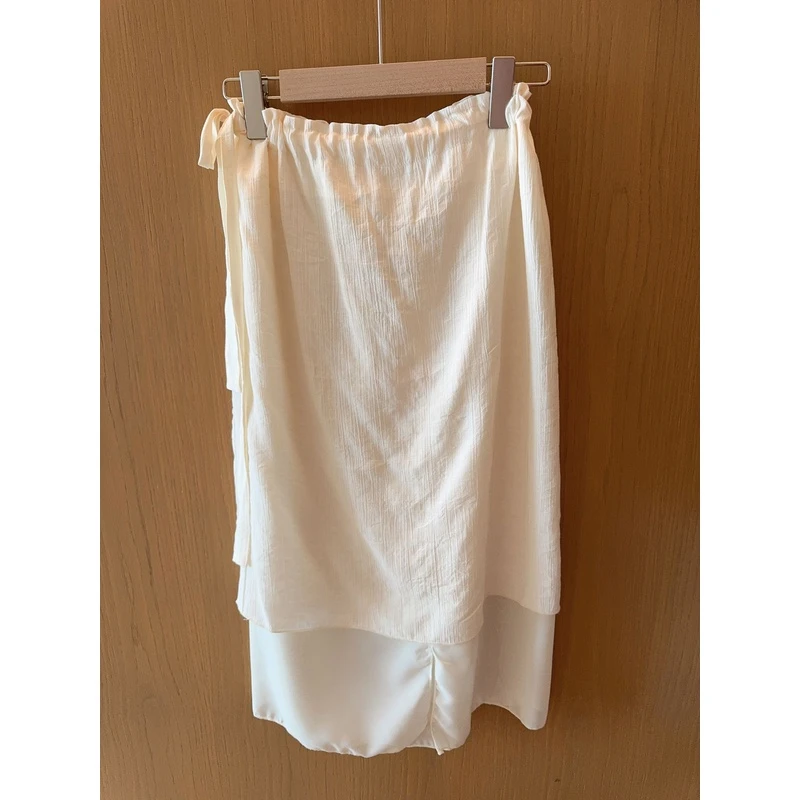 【张静芝】网纱拼接侧系带半身裙