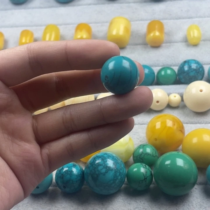 水晶优化松石圆珠18mm尺寸单颗未镶嵌深蓝款