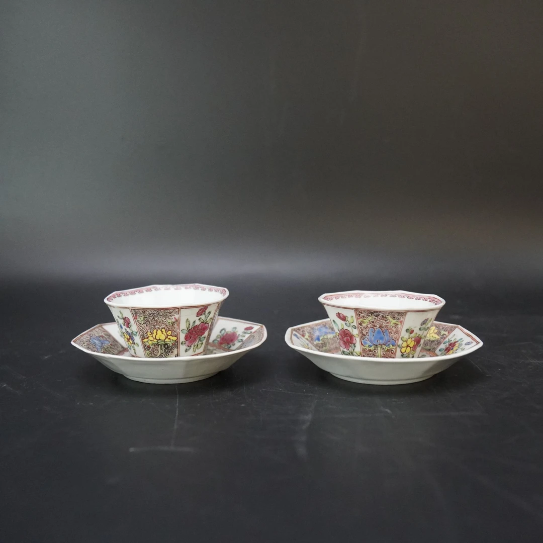 Lot.25101078 25101079清乾隆粉彩花卉纹八方杯碟（2套）