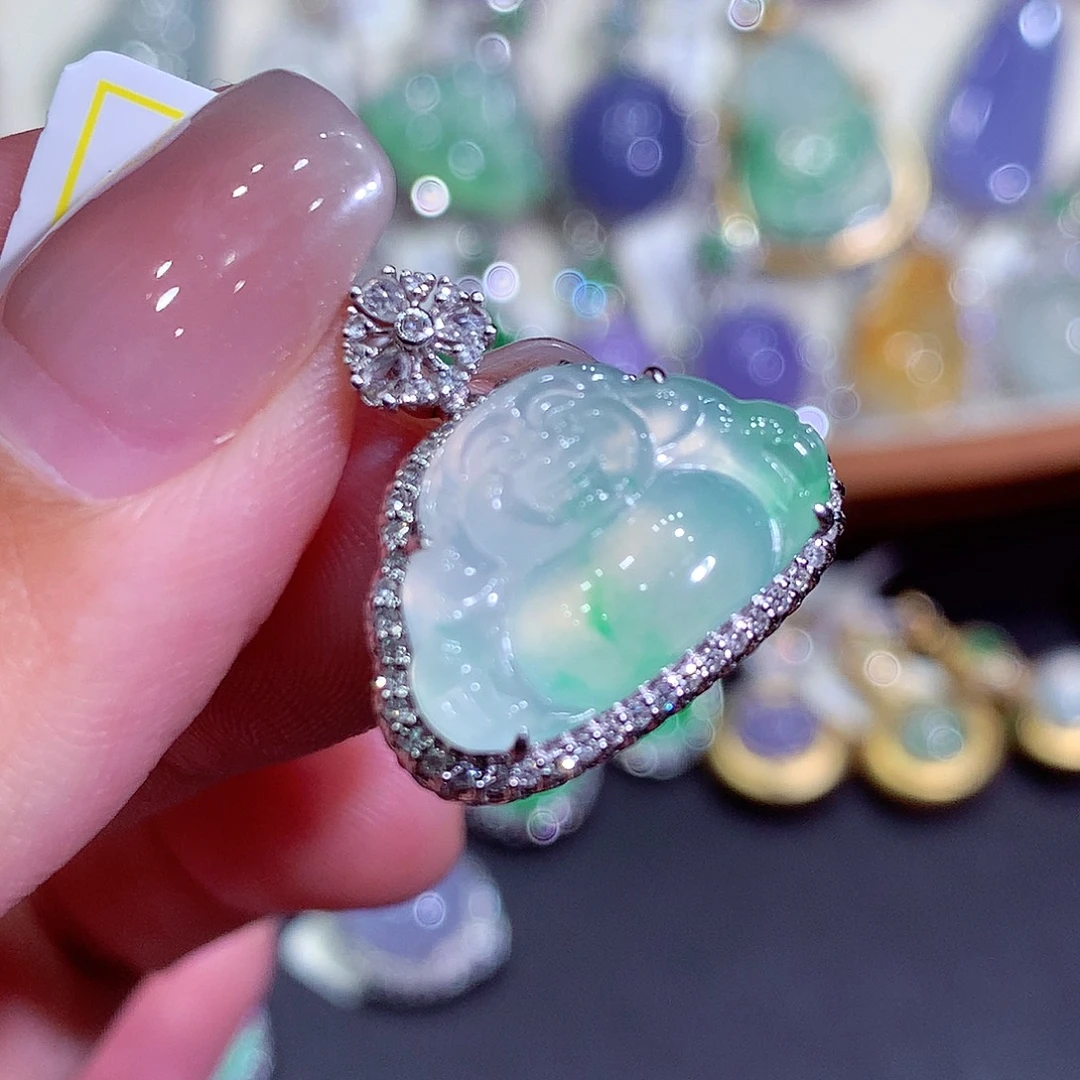 翡翠18K金镶嵌吊坠(不含链)