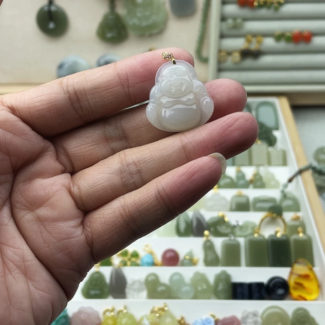 和田玉18K金镶嵌吊坠(不含链)