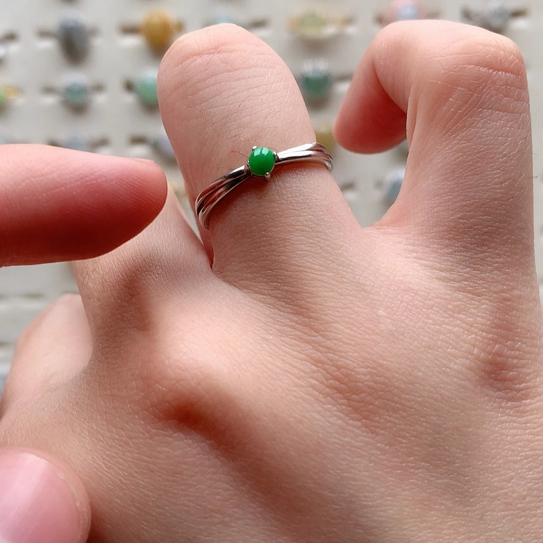 翡翠戒指银S925镶嵌0108
