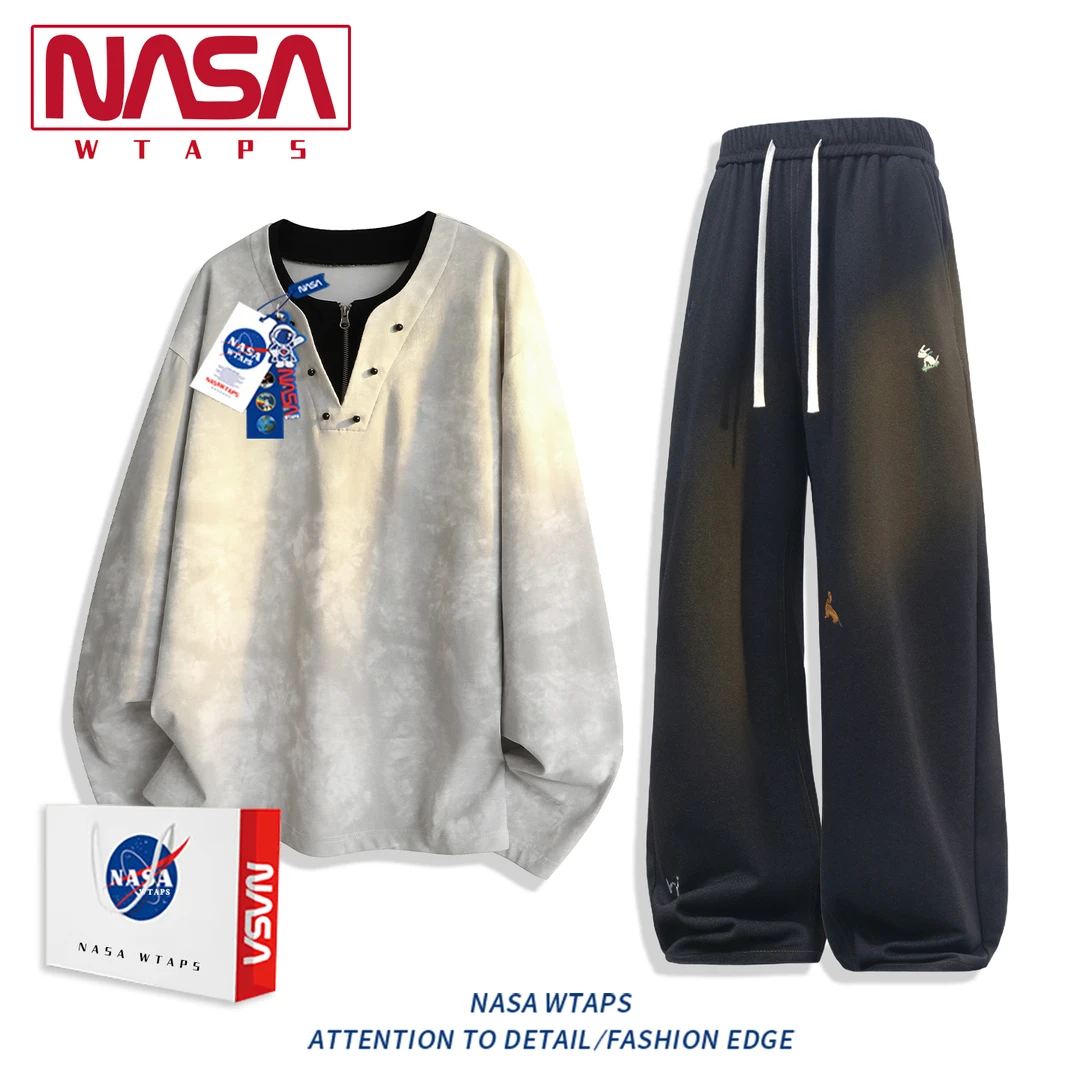 NASA WTAPS美式高街休闲运动套装男秋季潮宽松半拉链卫衣卫裤套装