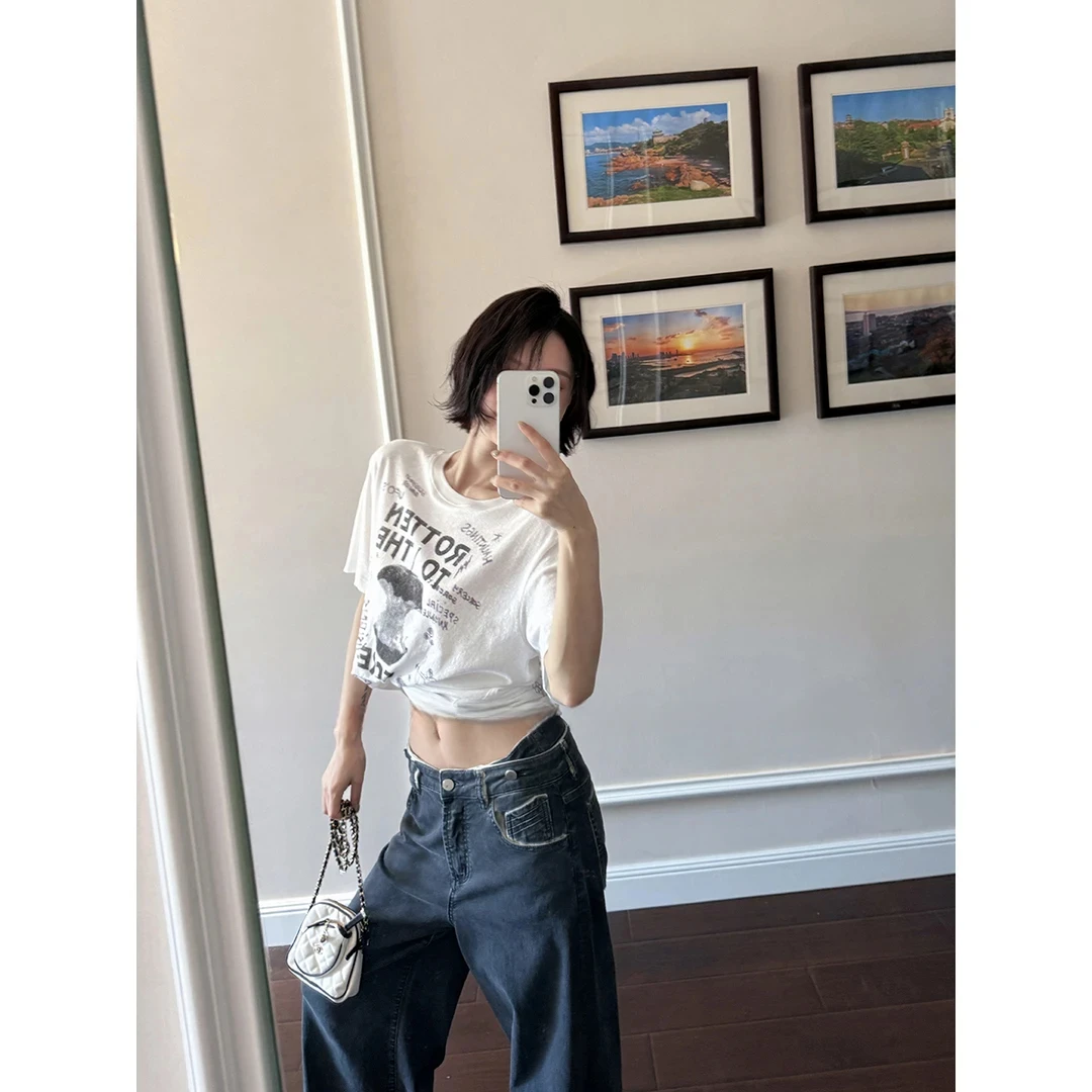 FORNI一颗苹果核 苹果核印花时尚百搭正肩T恤上衣