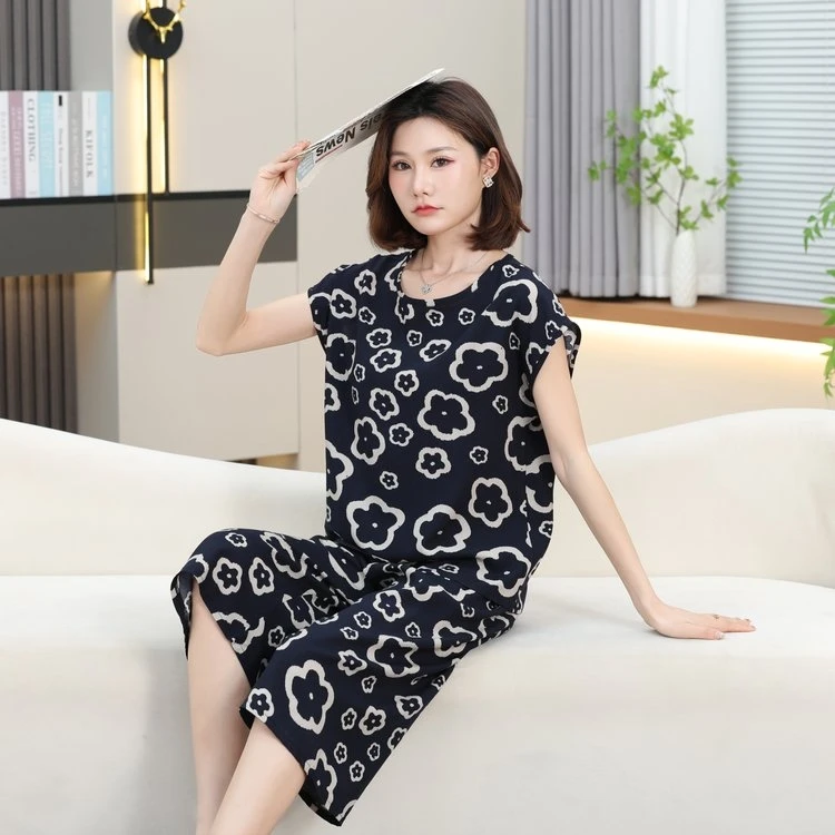 夏季短袖薄款女老人老年圆领睡衣中老年家居服休闲