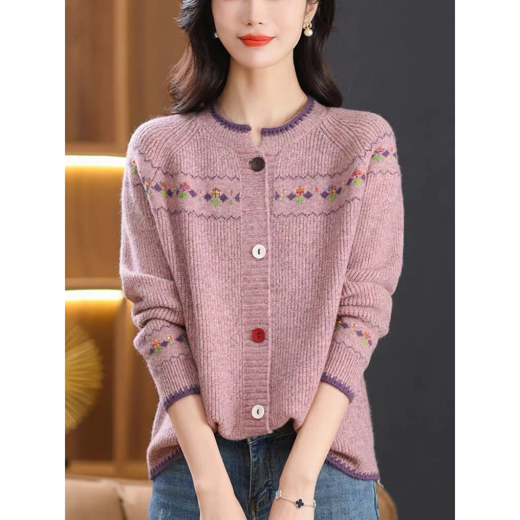 小个子外套女士2025年新款复古提花针织开衫早春秋洋气宽松小外搭