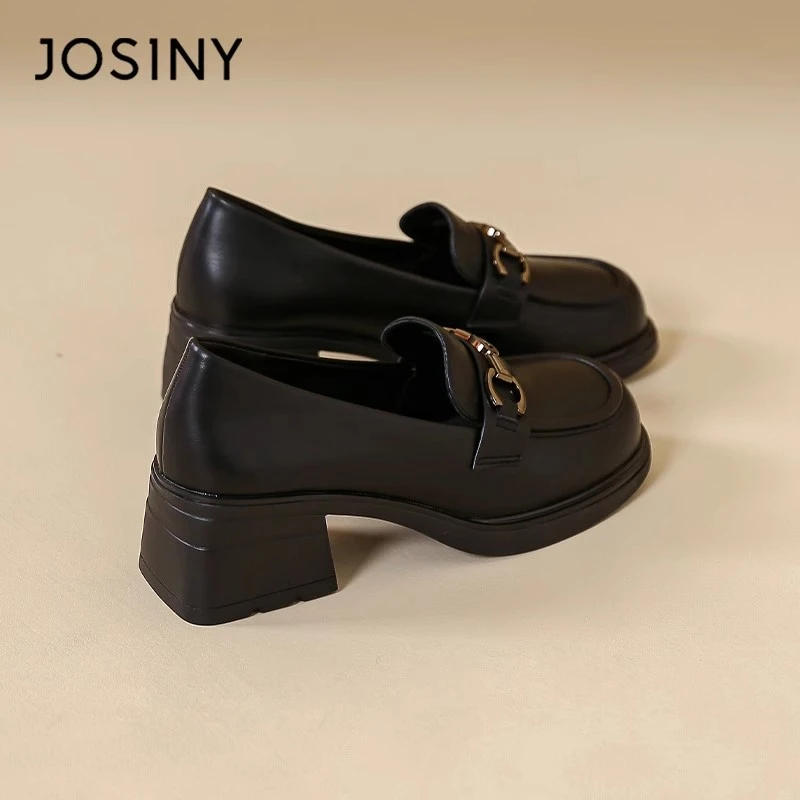 卓诗尼2025新款英伦风乐福鞋女粗跟增高复古单鞋厚底小皮鞋春秋款