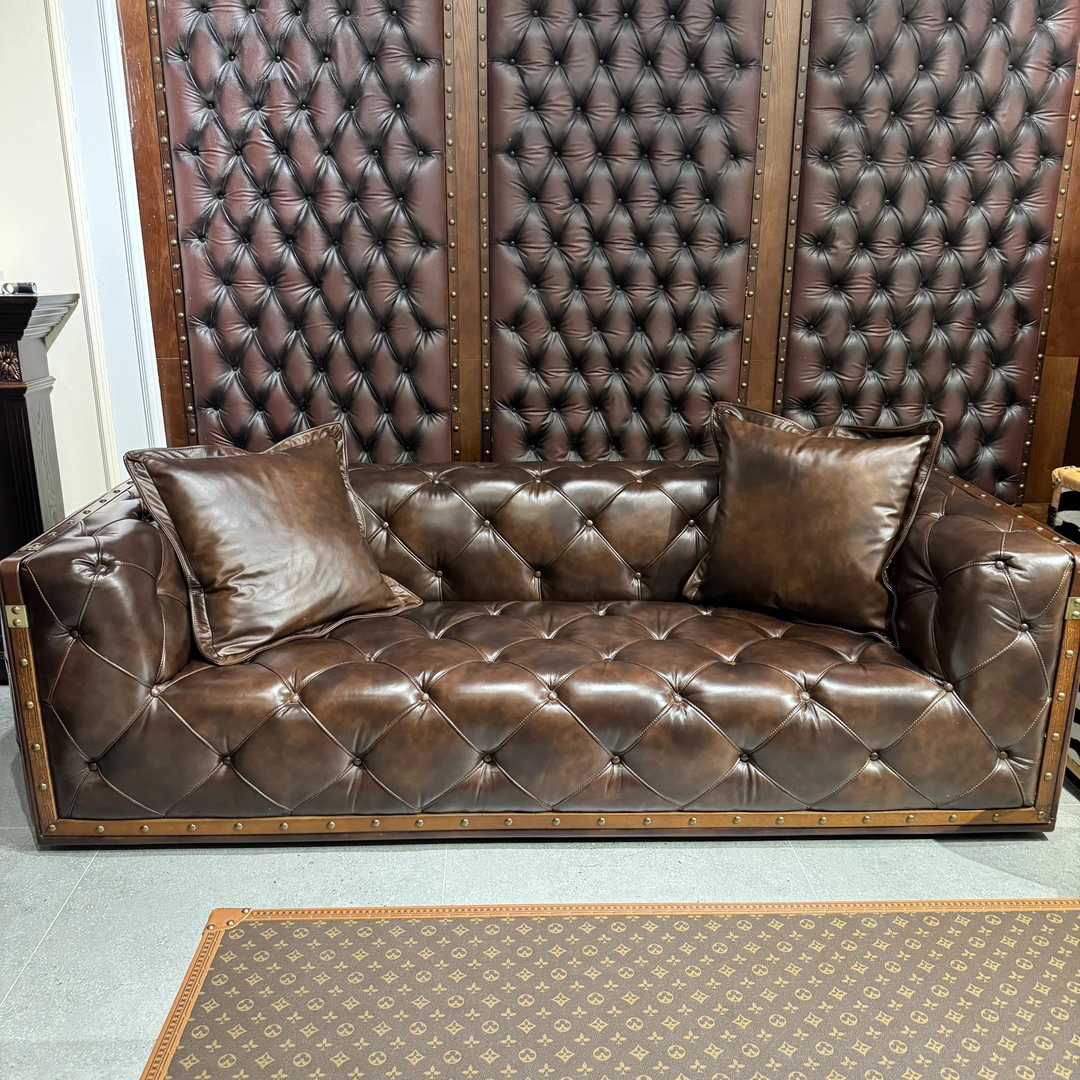 【源头工厂】真皮沙发复古雪茄客厅沙发1830/2380*970*720 坐深650