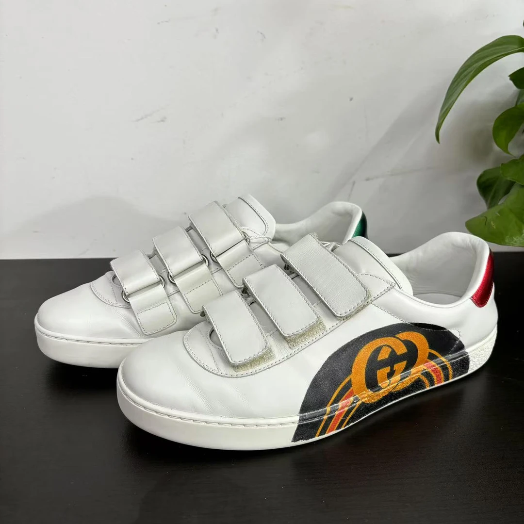 95新 GUCCI/古驰 40欧码涂鸦双G魔术贴板鞋/复古/时尚/百搭