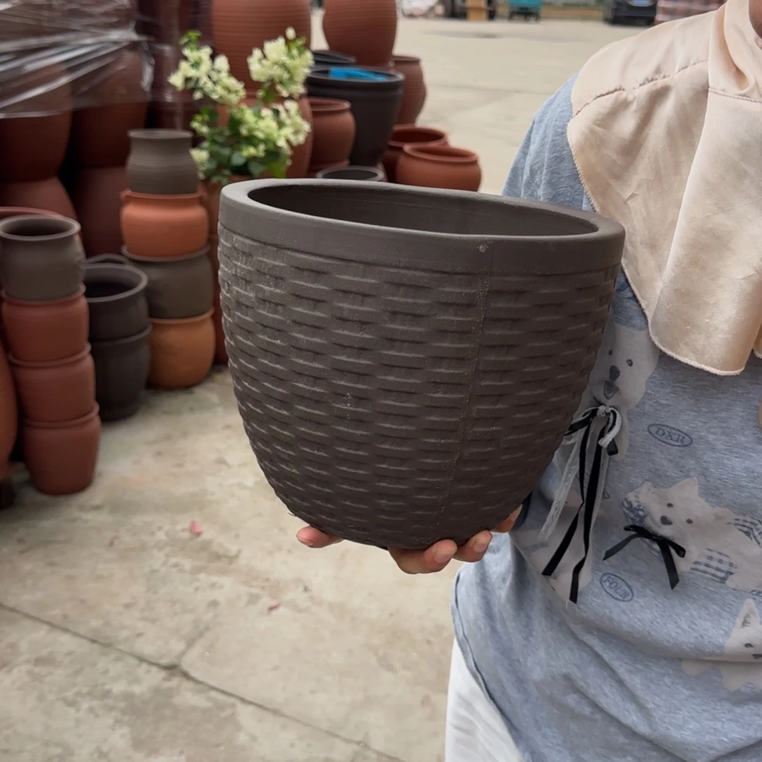 朱泥花盆口24高20宜兴紫砂