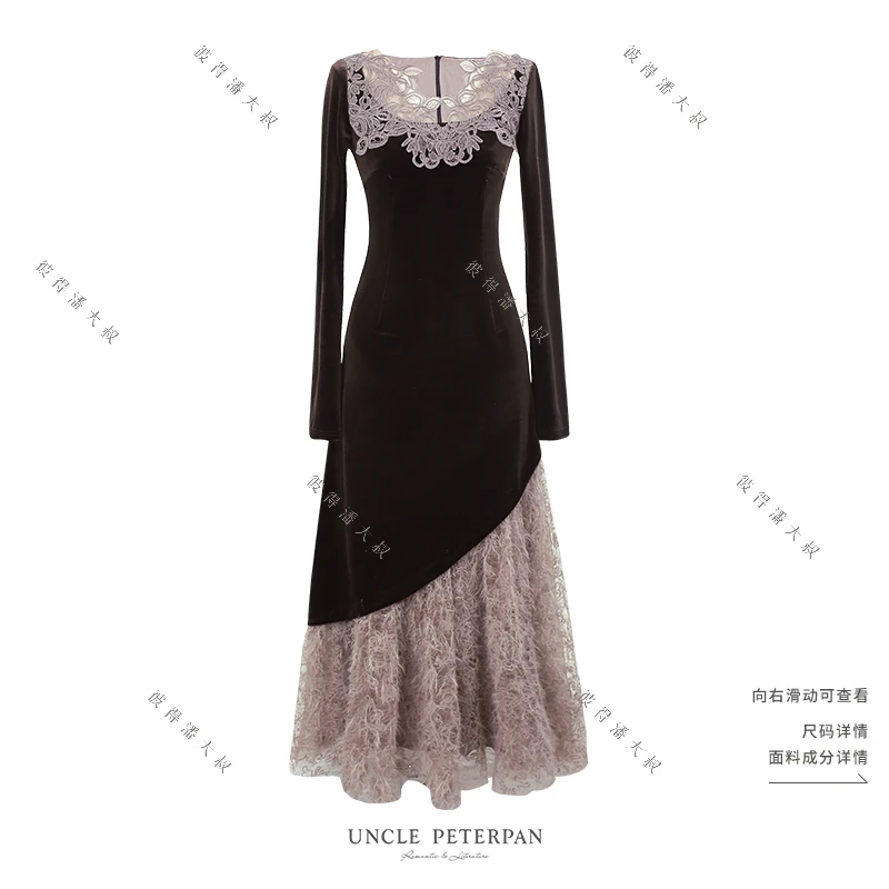 彼得潘大叔《Xll橡树庄园》法式时尚华丽感蕾丝边装饰连衣裙