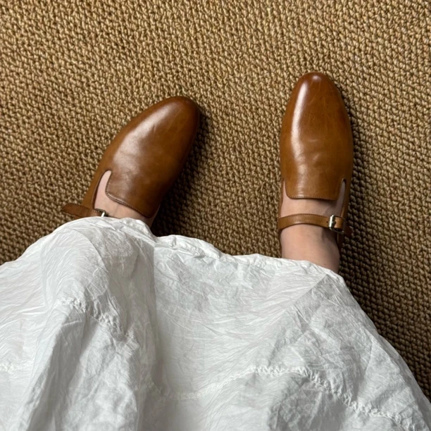 【GUIDI&GD手工鞋系列】尖头马皮玛丽珍单鞋一字扣水洗工艺