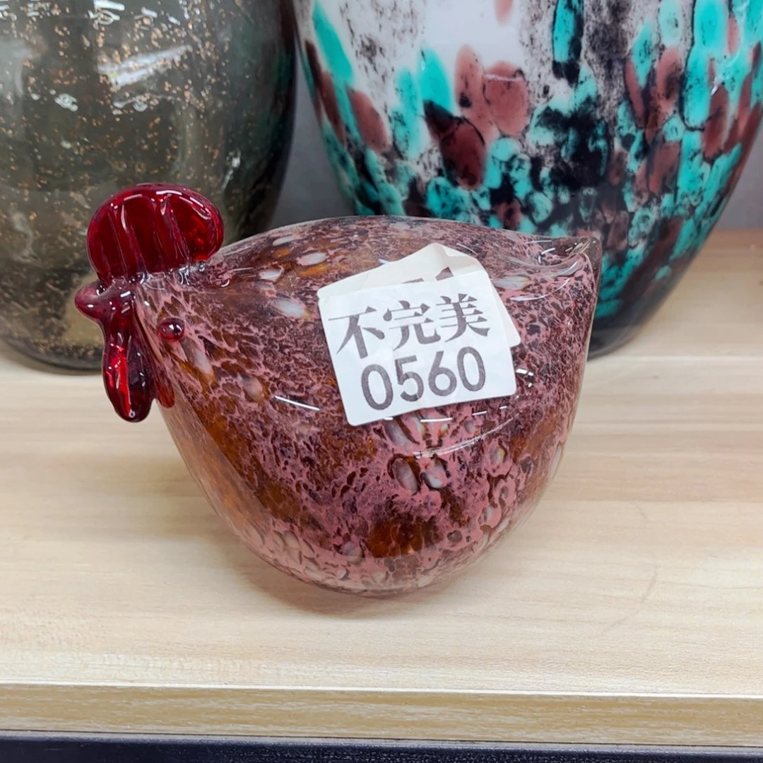 0560胖花鸡 家悦琉璃花器摆件不完美