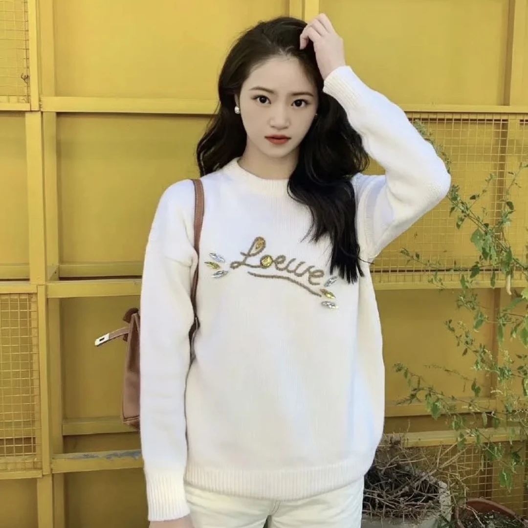 95新 LOEWE/罗意威 (ll) 水钻刺绣logo针织衫 XS码/009377