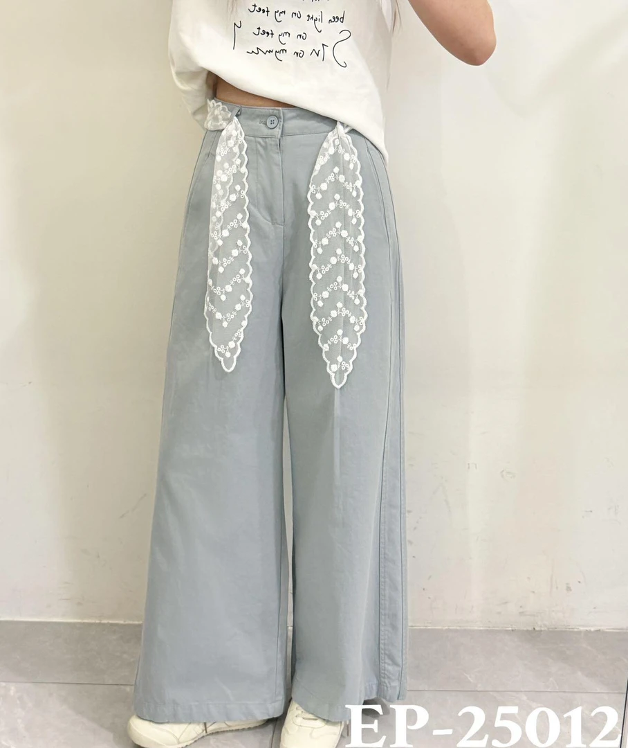 慵懒风蕾丝腰带阔腿休闲裤25012