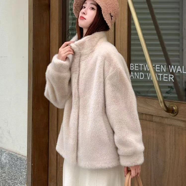 高端定制撤柜女士貂绒外套气质百搭学院风时尚立领保暖2539