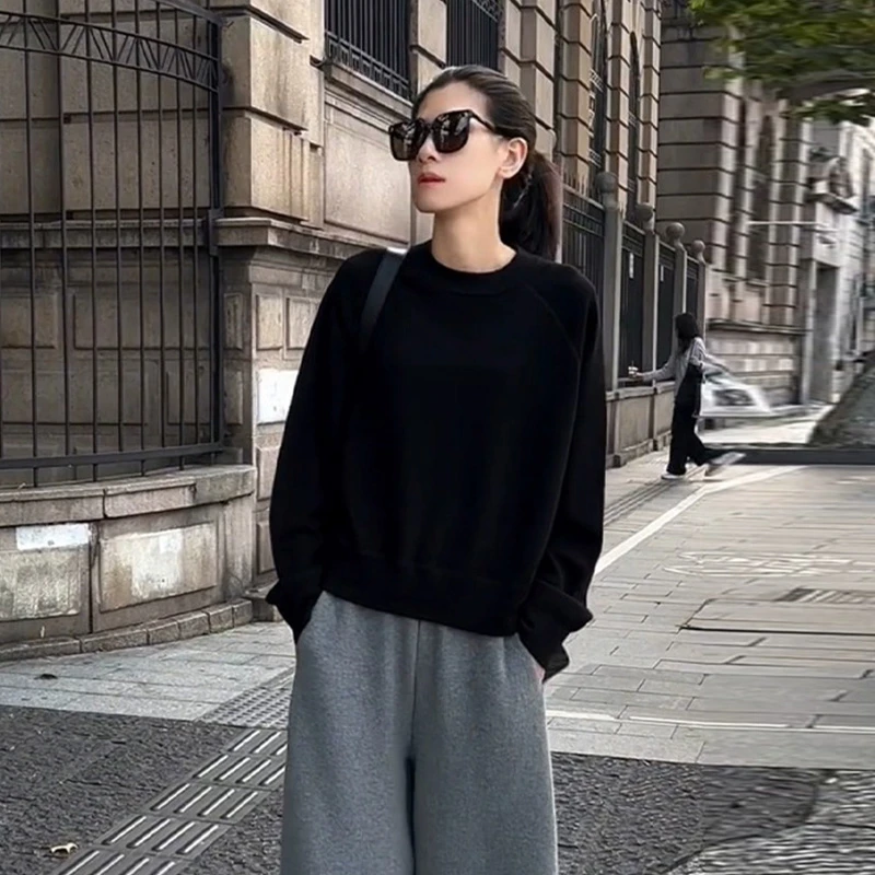 洋气设计感独特别致卫衣2025新款黑色宽松好看气质长袖设计感上衣