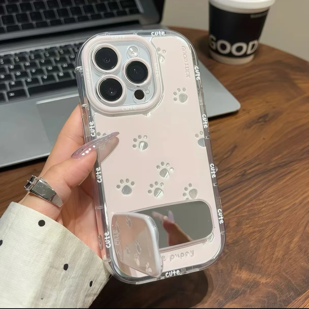 可爱小爪子镜子支架适用苹果15/16promax手机壳vivo华为oppo小米