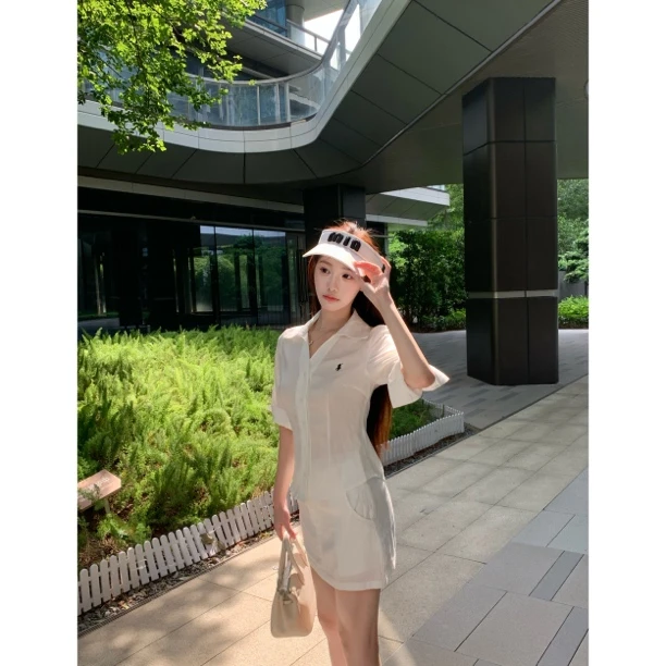 【Meng服饰】高智感白色天丝修身收腰衬衫女七分中袖+半裙