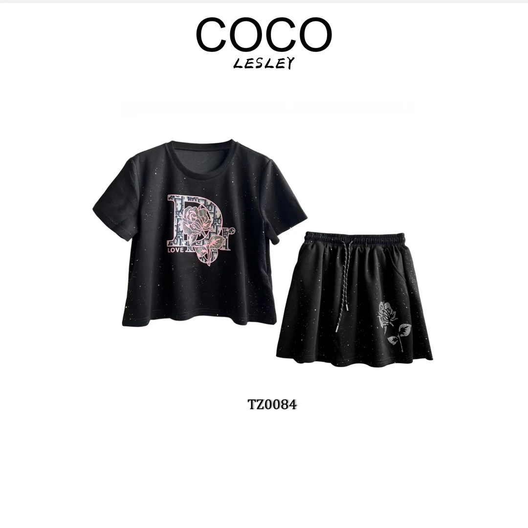 COCO LESLEY   休闲百搭宽松时尚套装网红轻奢短袖重工立体夏季