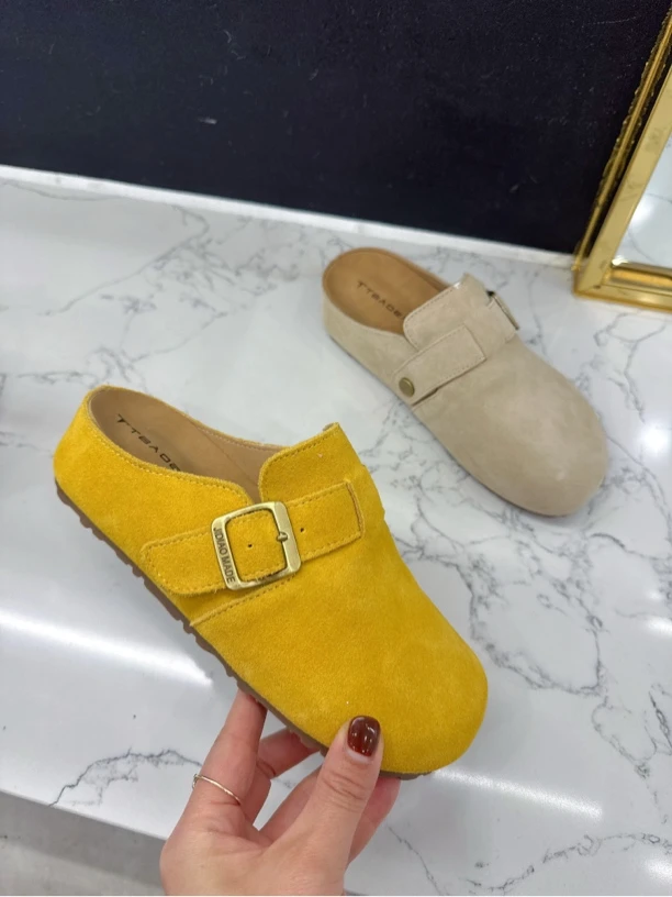 厚底包头半拖鞋女复古时尚一脚蹬外穿舒适勃肯鞋