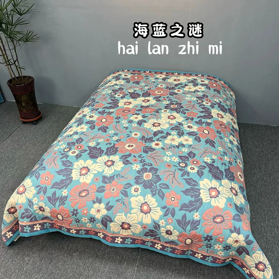 纱布盖毯床盖单人柔软舒适透气双面夹棉绗缝