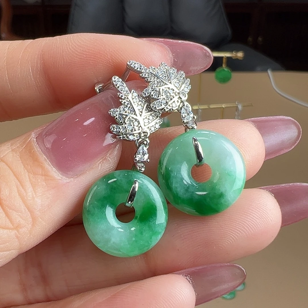 翡翠银S925镶嵌耳饰耳环