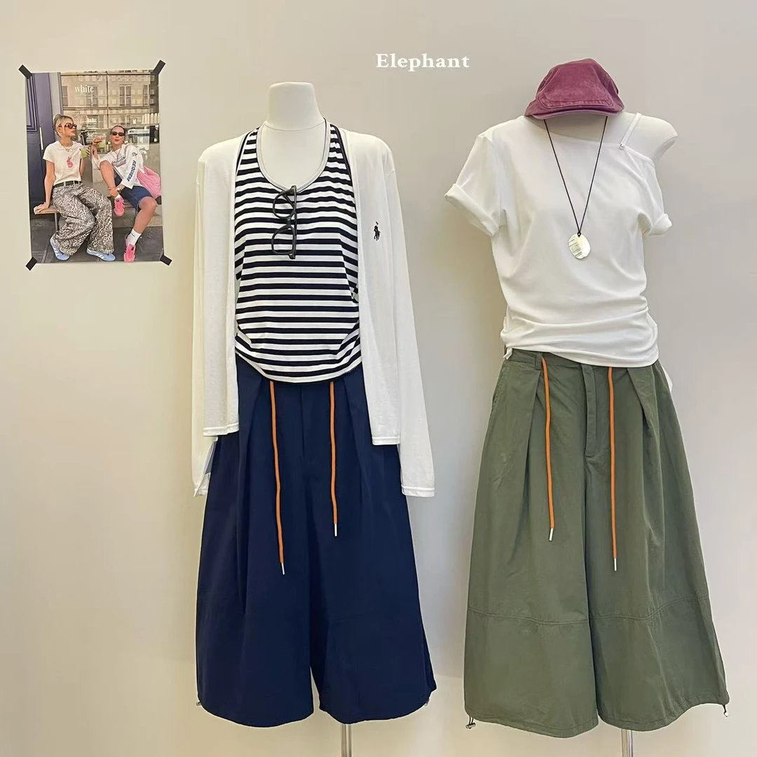 大象@9671 韩系百搭宽松抽绳休闲短裤 6-23