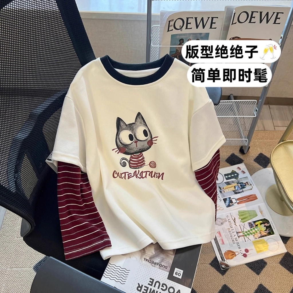 女童长袖t恤2025新款早秋洋气儿童女孩薄款秋装中大童超好看上衣