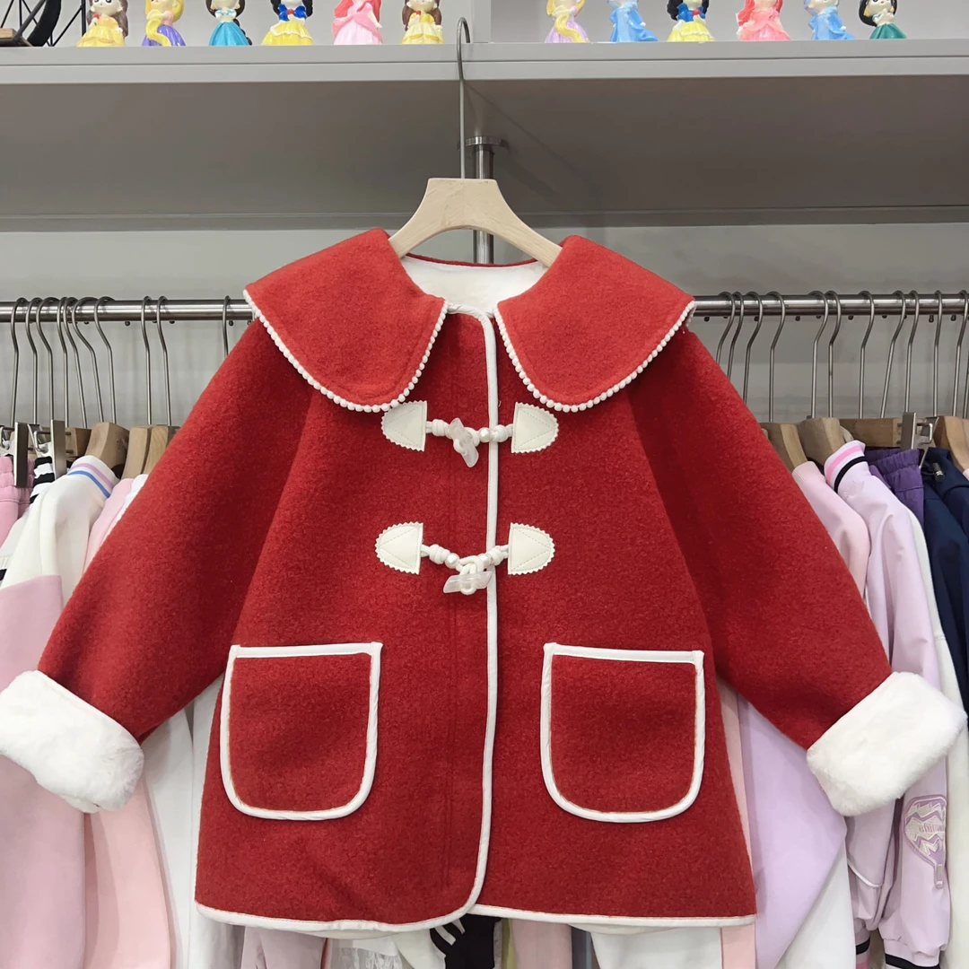 870~女童领子花边呢子外套（仿兔毛）~