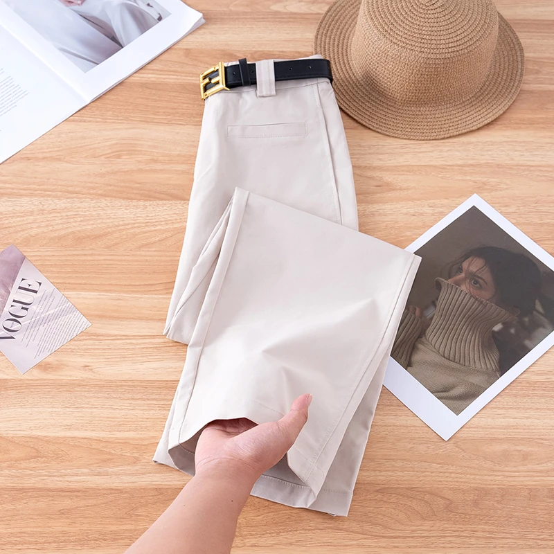 拉夏贝尔时尚窄版西装休闲裤女2025秋冬新款高腰宽松气质阔腿裤子