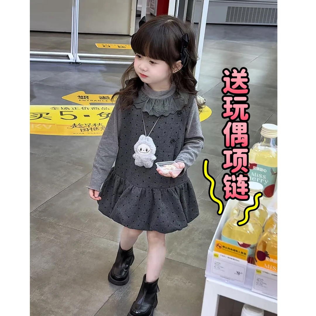 女童连衣裙秋装新款洋气女宝宝公主裙周岁礼服套装秋冬儿童背带裙