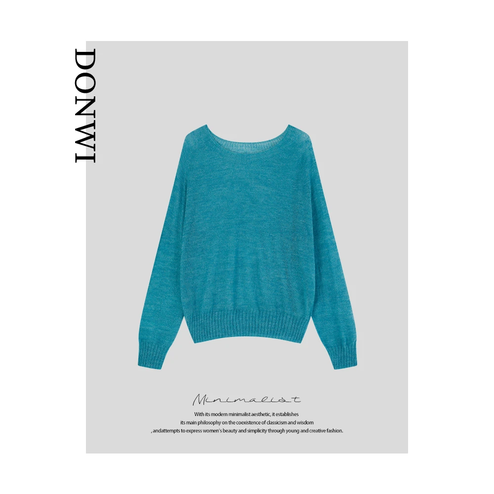 DONWI【微醺】绵羊毛圆领套头长袖针织衫女复古松弛感针织罩衫X2055