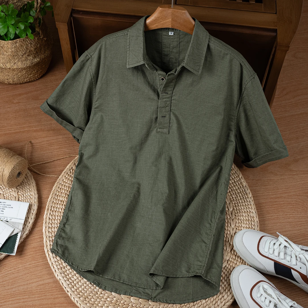 短袖透气户外男士速干男男装纯色休闲夏季新中式透气Polo衫翻领