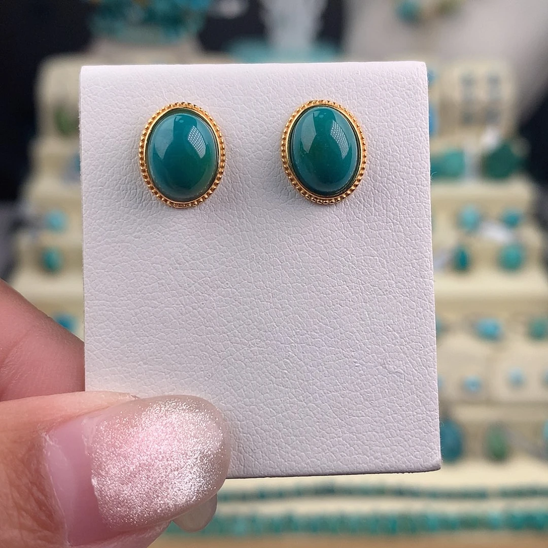 绿松石银S925镶嵌耳饰