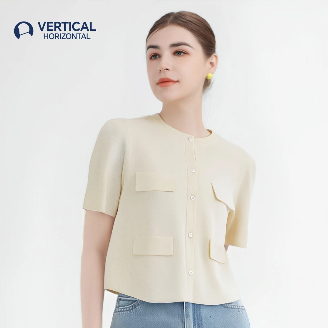 【VHsnow】醋酸小香风宽松通勤风时尚简约女装圆领T恤