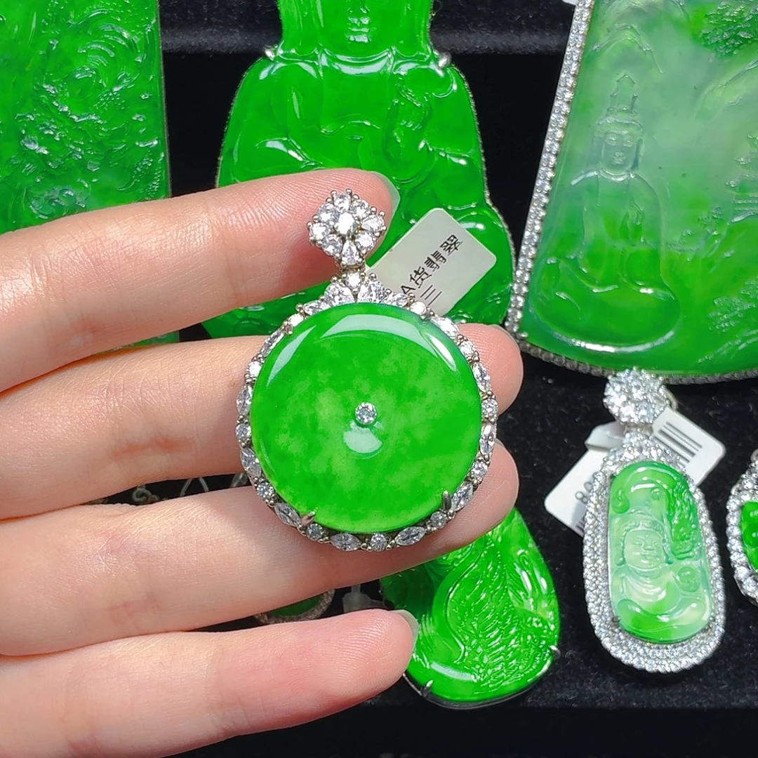 翡翠银S925镶嵌颈饰天然A货翡翠