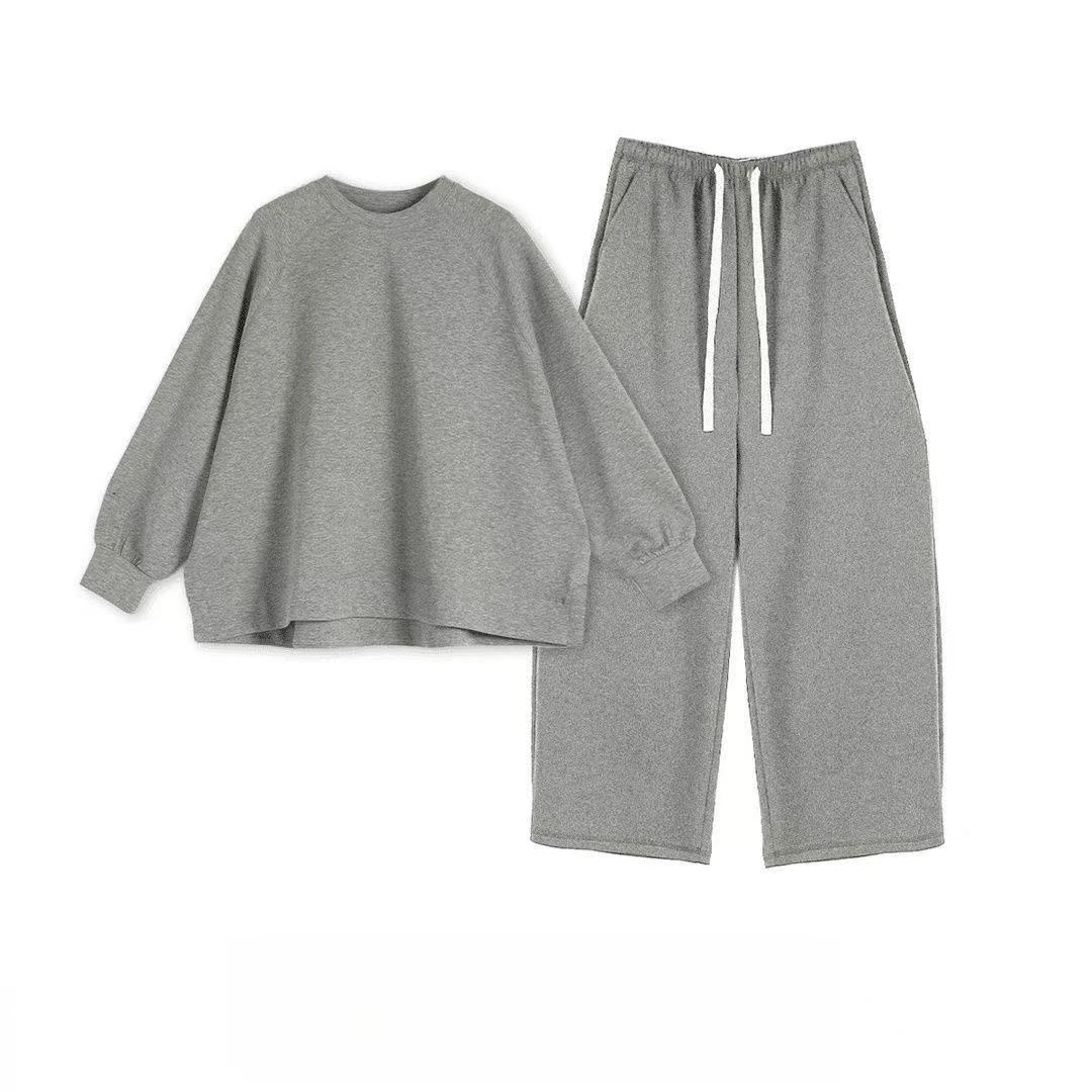 2025秋季新款男士时尚套装纯色简约百搭上衣松紧腰宽松运动休闲裤