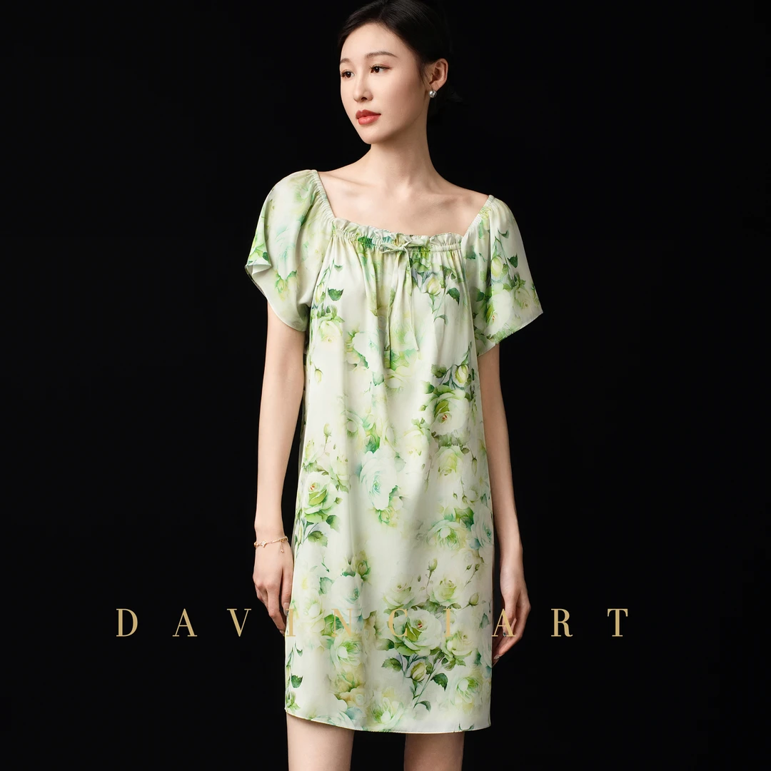 达芬奇密码【青莲烟雨】2025睡裙女短袖清凉睡衣女夏季连衣裙家居服