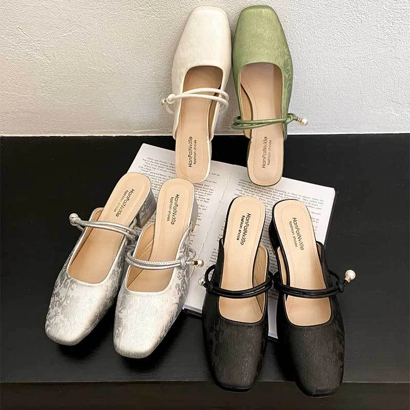 包头半拖鞋女夏外穿春夏新款韩版法式晚风气质银色