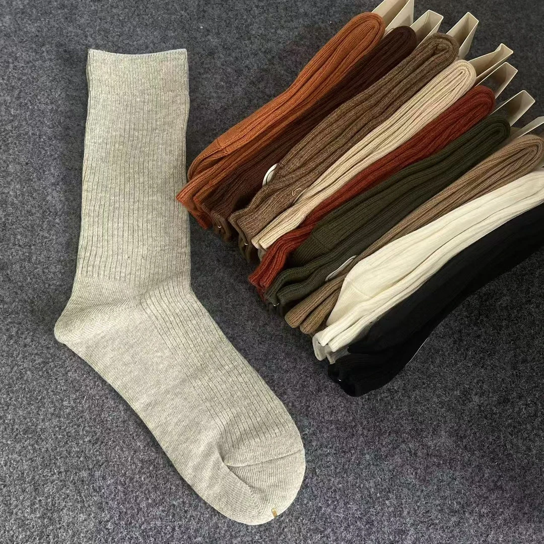 A1049百搭棉袜纯色女袜中高筒袜堆堆袜