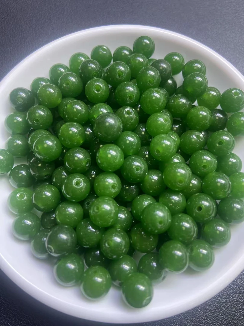 散珠天然和田玉菠菜绿67 卡16MM * 2颗（赠弹力绳）