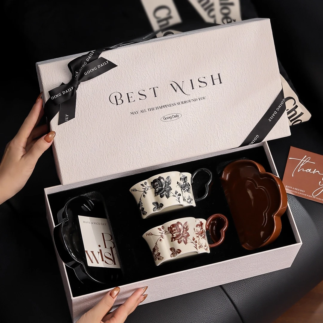 GoingDaily/法式玫瑰咖啡杯精致陶瓷杯碟礼盒装送闺蜜新婚结婚礼