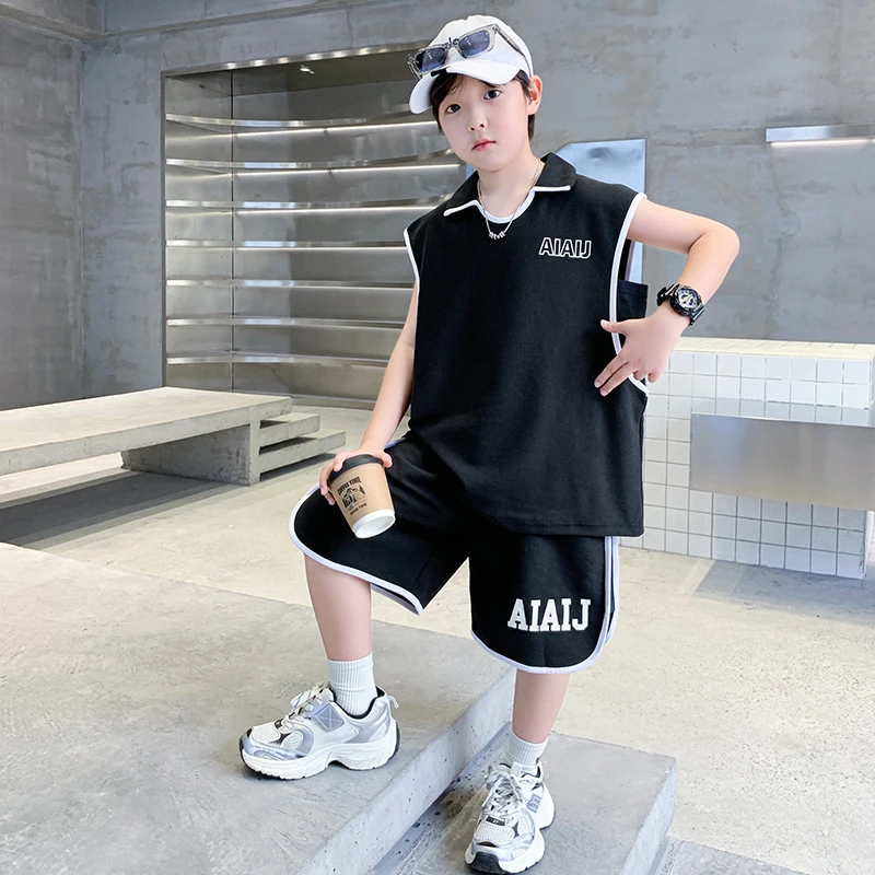 男童夏装套装无袖背心两件套2025新款中大童网红爆款潮酷男孩运动