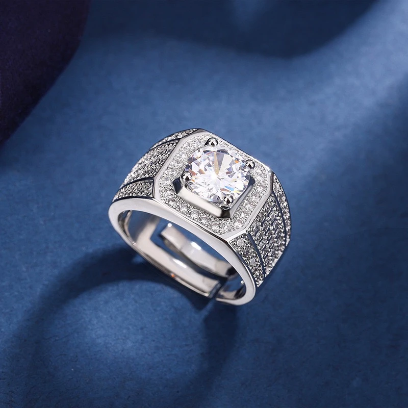 铜合金合成锆石戒指 满镶定制高端男士戒指