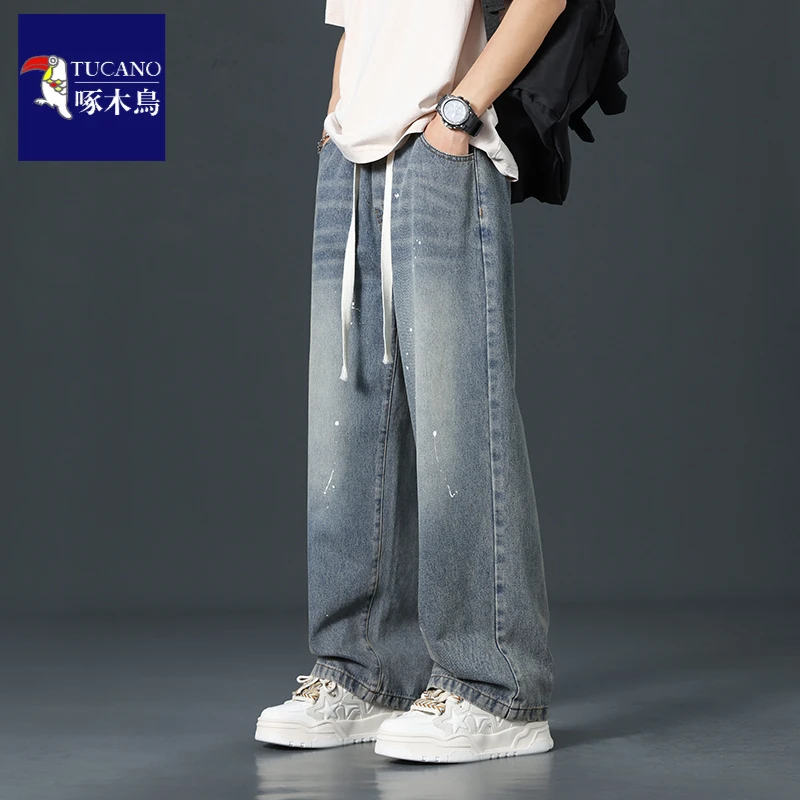 啄木鸟美式复古牛仔裤男宽松直筒水洗高街vibe潮牌休闲男生牛仔裤