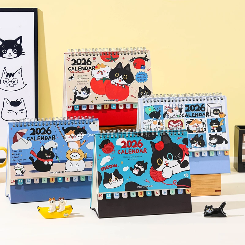 2026年新款奶油小猫异形台历可爱日历办公室高颜值桌面摆件倒计时