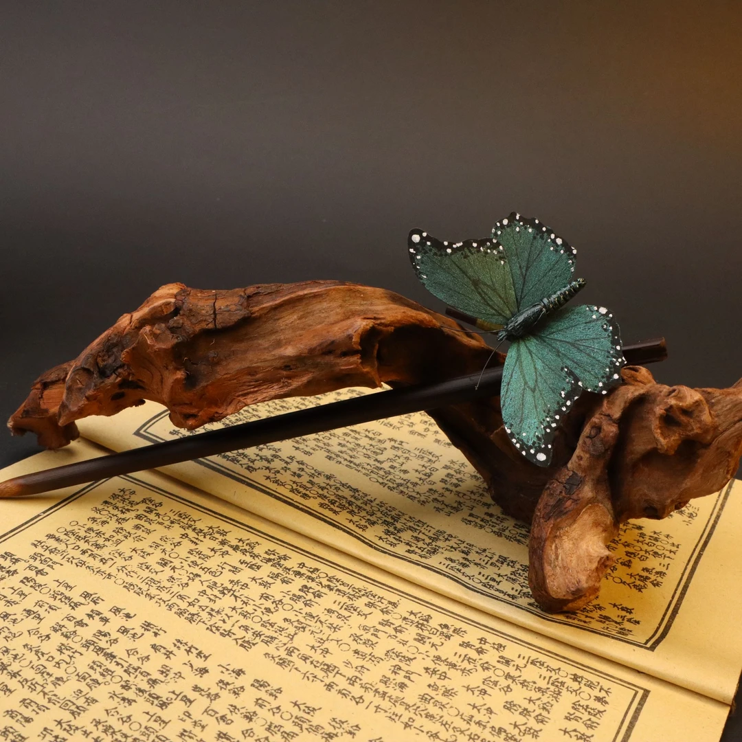 非遗绒花纯手工颤颤蝶蝴蝶发簪古风复古气质日常百搭国风简约发簪