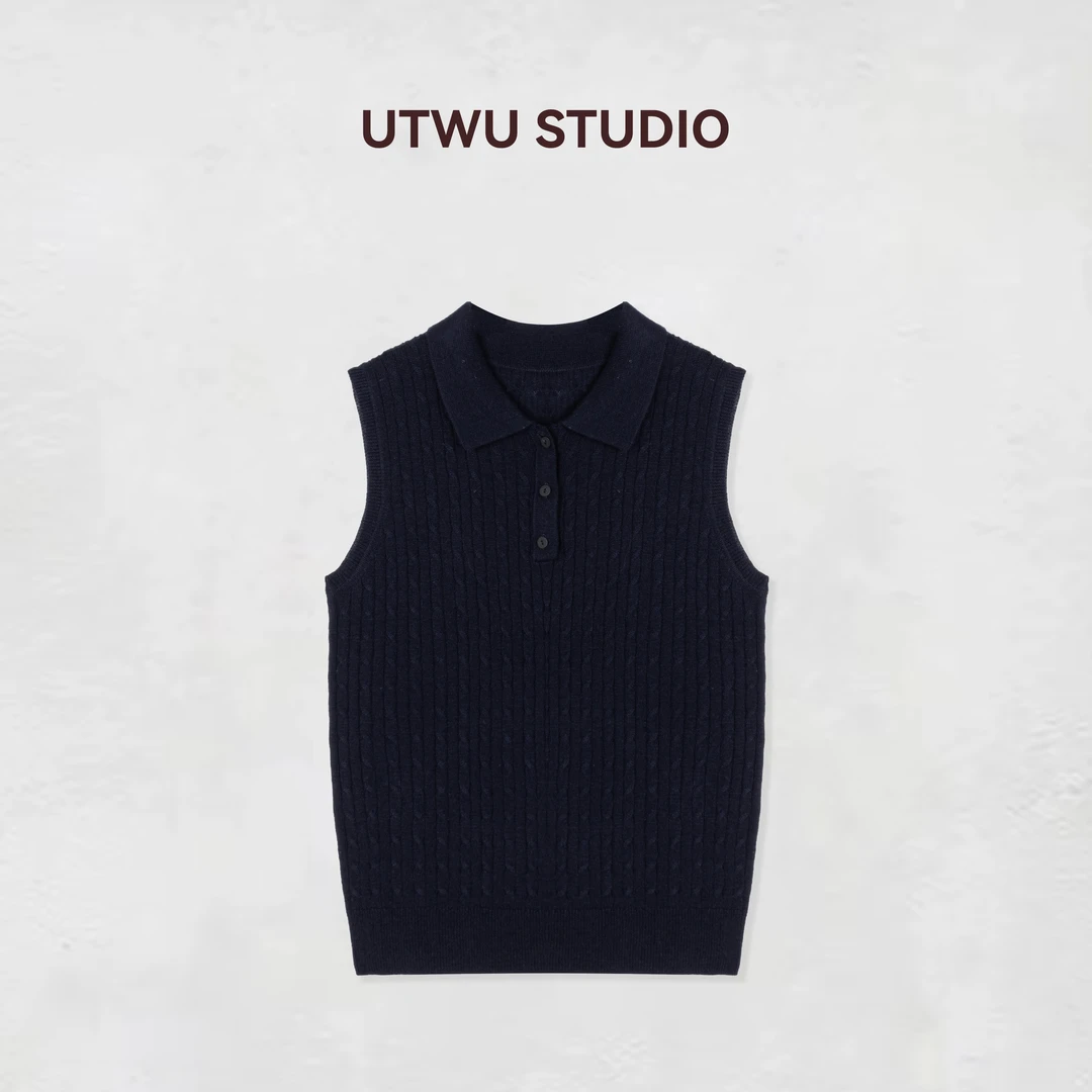 UTWU小敏「绞花POLO」夏季绵羊毛混纺时髦老钱无袖Polo上衣S25C1107